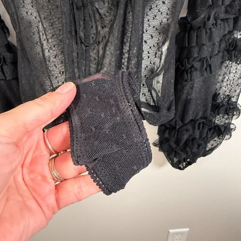 Free People Love Again Mesh Bodysuit Size XS Sheer Ruffle Romantic Sexy